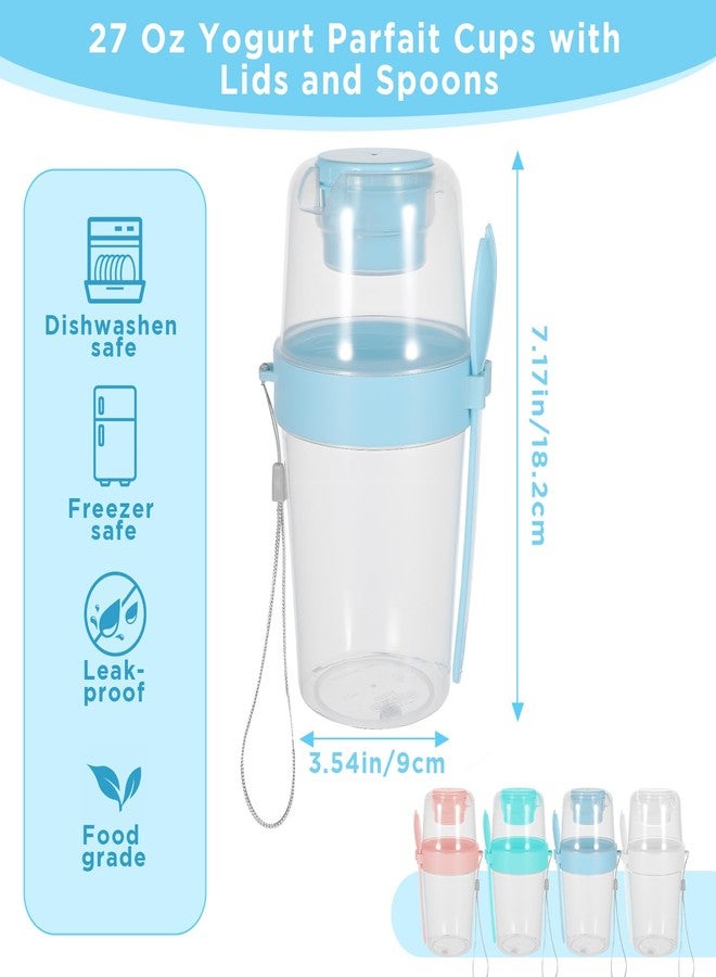 Pafeooui 4 Pack Portable Breakfast Cups with Lids and Spoon, 27 oz Reusable Cereal Yogurt Parfait Cup with Topping Plastic Oats Container Storage for Yogurt, Cereal or Oatmeal - Image 2